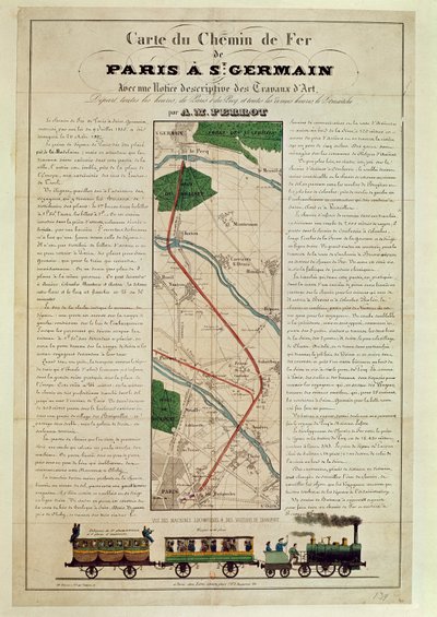 Kaart van de spoorlijn Parijs naar St. Germain, door A.M. Perrot, 26 augustus 1837 door French School